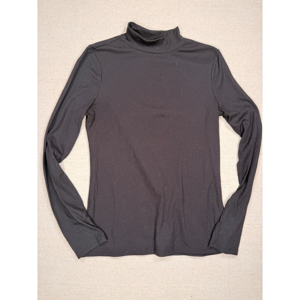 No Boundaries Womens Black Ribbed Mock Neck Long Sleeve Top Size M 7-9